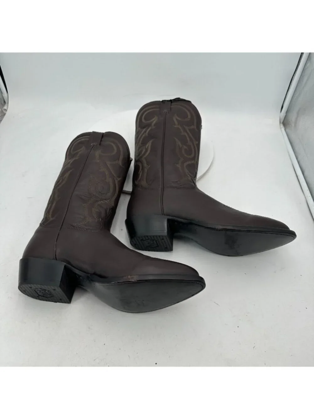 Tony Lama 1112 Men Size 9.5 EE Brown Shark Embroidered Leather Western Boot